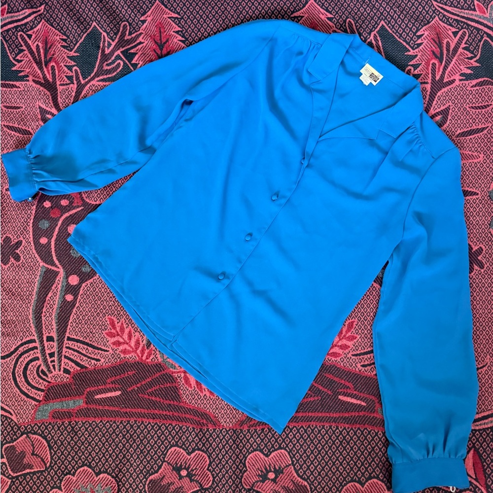 Sears Vibrant Teal Collar Button-Up Blouse